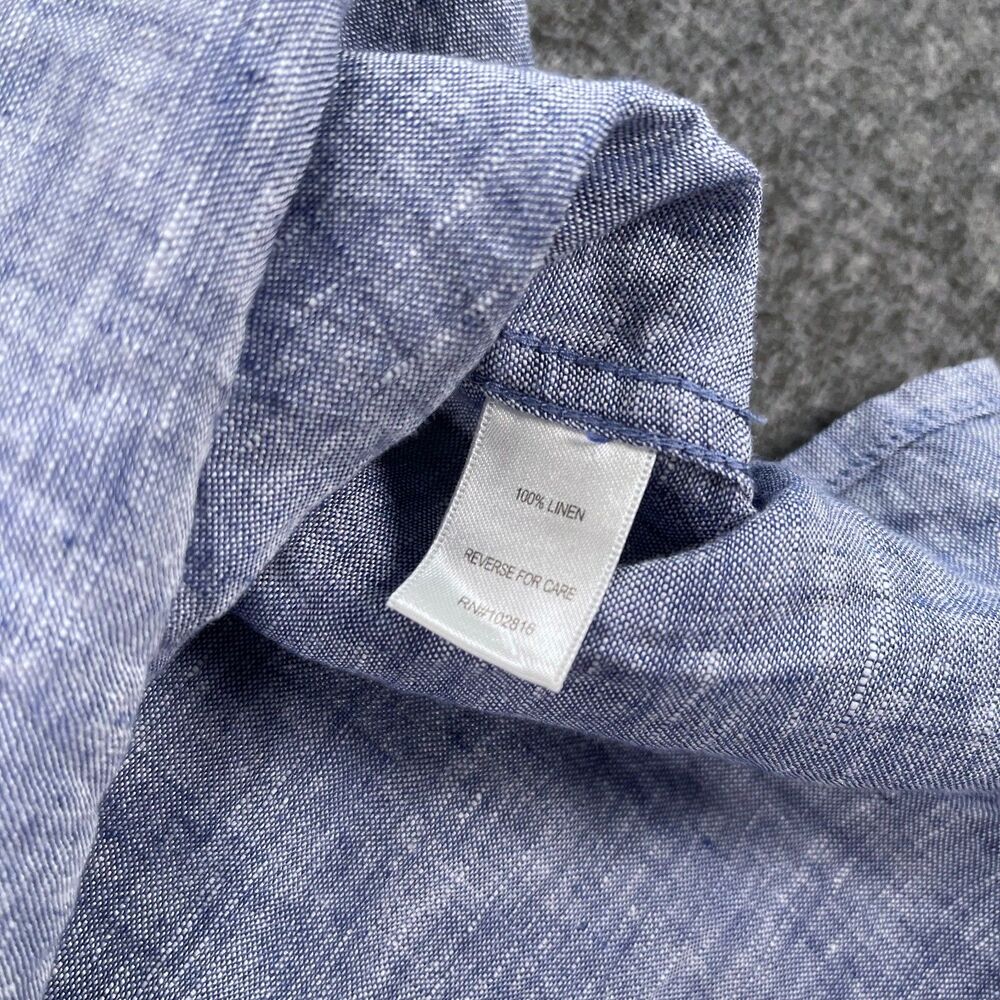 Garnet Hill‎ Easy Linen Tunic Shirt Dress L Blue Chambray Button Up Long Coastal - Picture 8 of 13